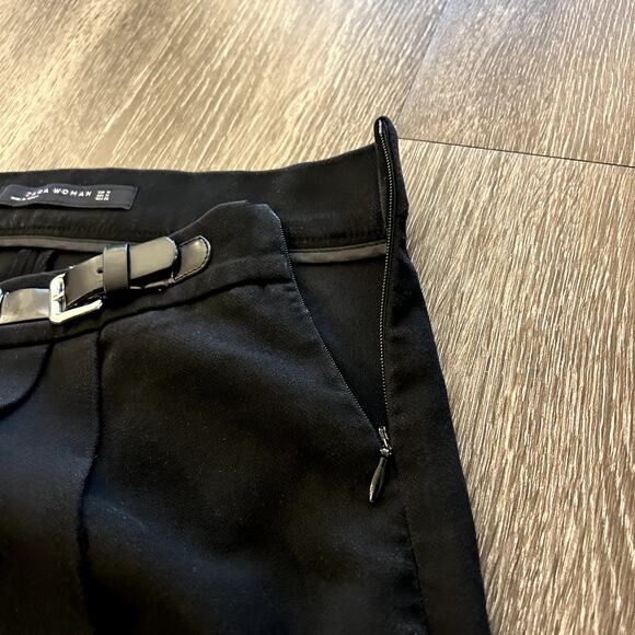 EUC Zara Black Buckle Mini Skirt Size M High Waisted Faux Wrap Style Tailored - Picture 10 of 11